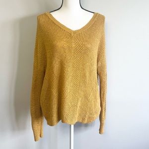 Pinque mustard yellow knit v neck sweater